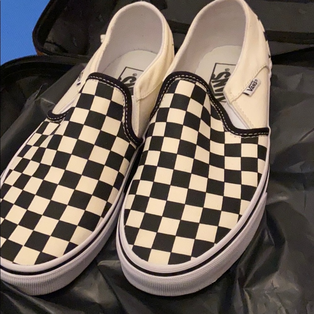 Vans black and white checkerboard slip on